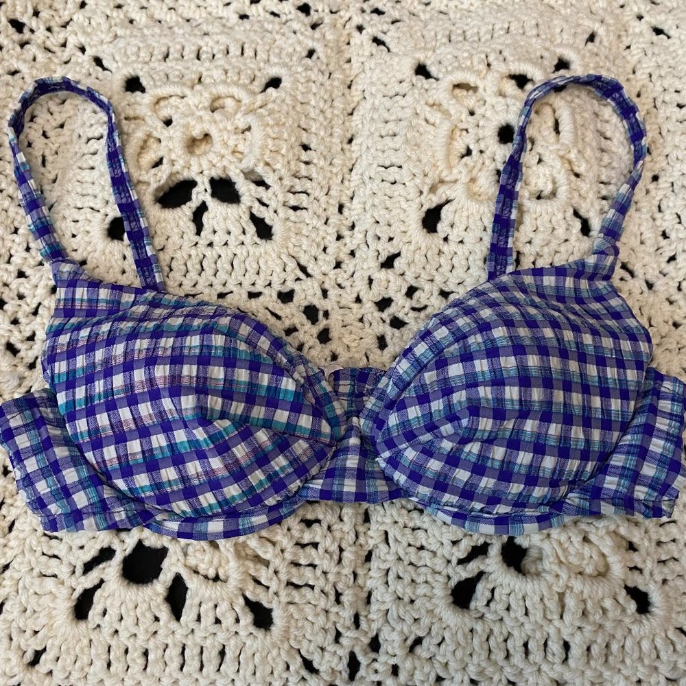 80s Purple Gingham Swimsuit Bikini Top